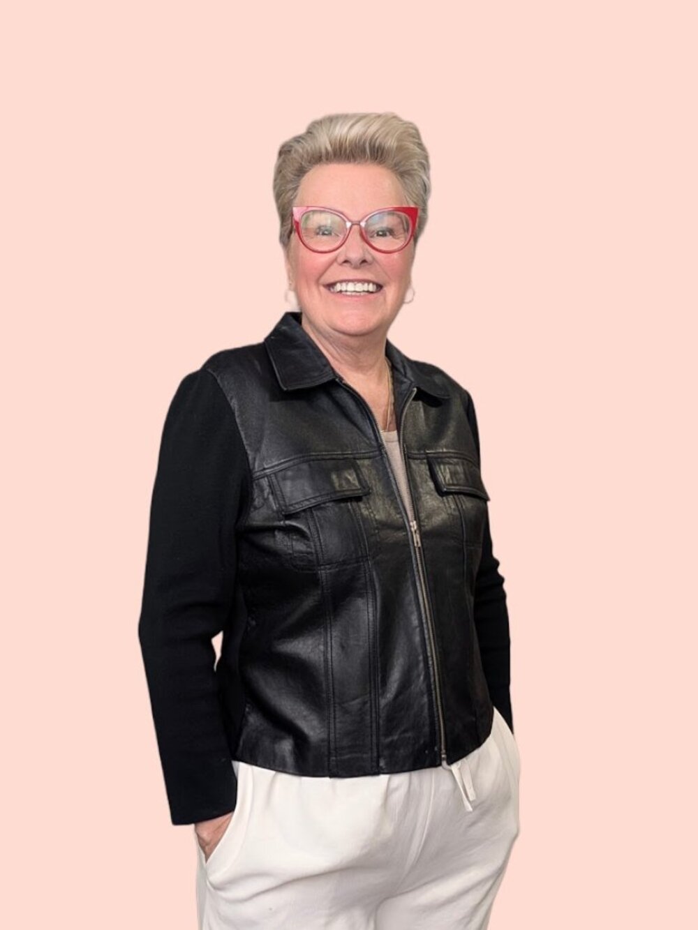 Nygård Collection Petite Black Leather Front Zip Jacket | Size 8P - Picture 2 of 6